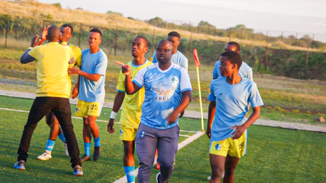 Sisonkhe players and officials celebrating after they scored the winning goal against Malanti Chiefs. (Pic: Sanele Jele)